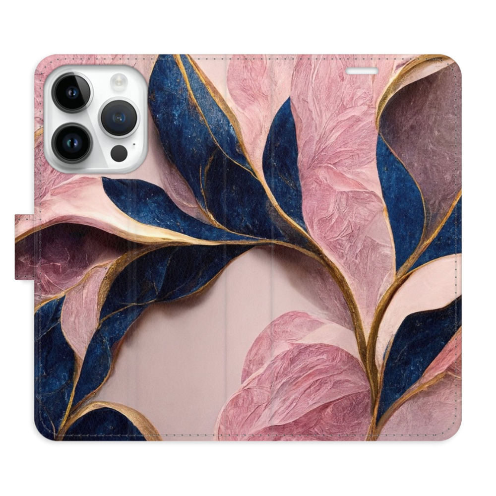 Flipové pouzdro iSaprio - Pink Leaves - iPhone 15 Pro