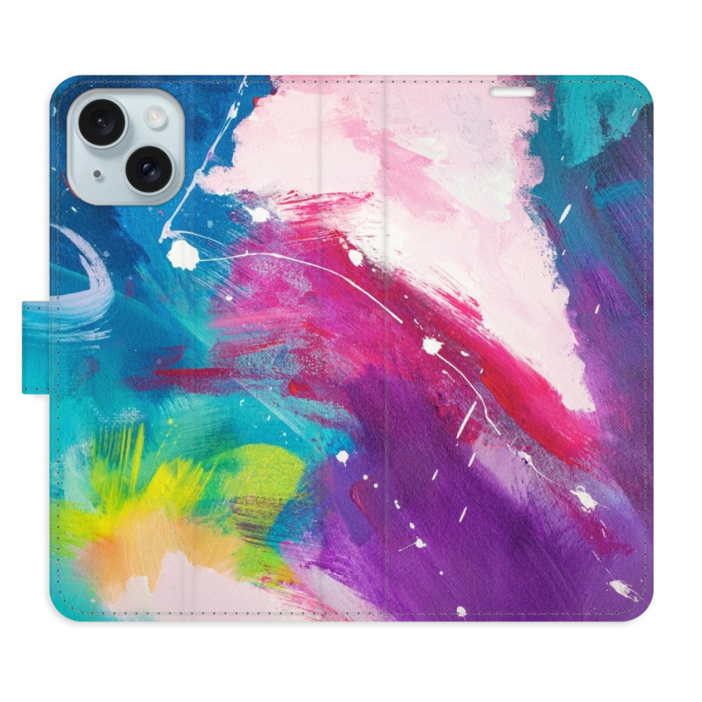 Knížkové flip pouzdro iSaprio s kapsičkami na karty - Abstract Paint 05 - Apple iPhone 15 (Flip knížkové pouzdro, kryt, obal iSaprio s kapsičkami na karty a motivem Abstract Paint 05 na mobil Apple iPhone 15)
