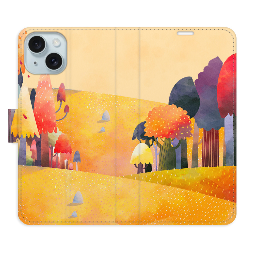 Knížkové flip pouzdro iSaprio s kapsičkami na karty - Autumn Forest - Apple iPhone 15 (Flip knížkové pouzdro, kryt, obal iSaprio s kapsičkami na karty a motivem Autumn Forest na mobil Apple iPhone 15)