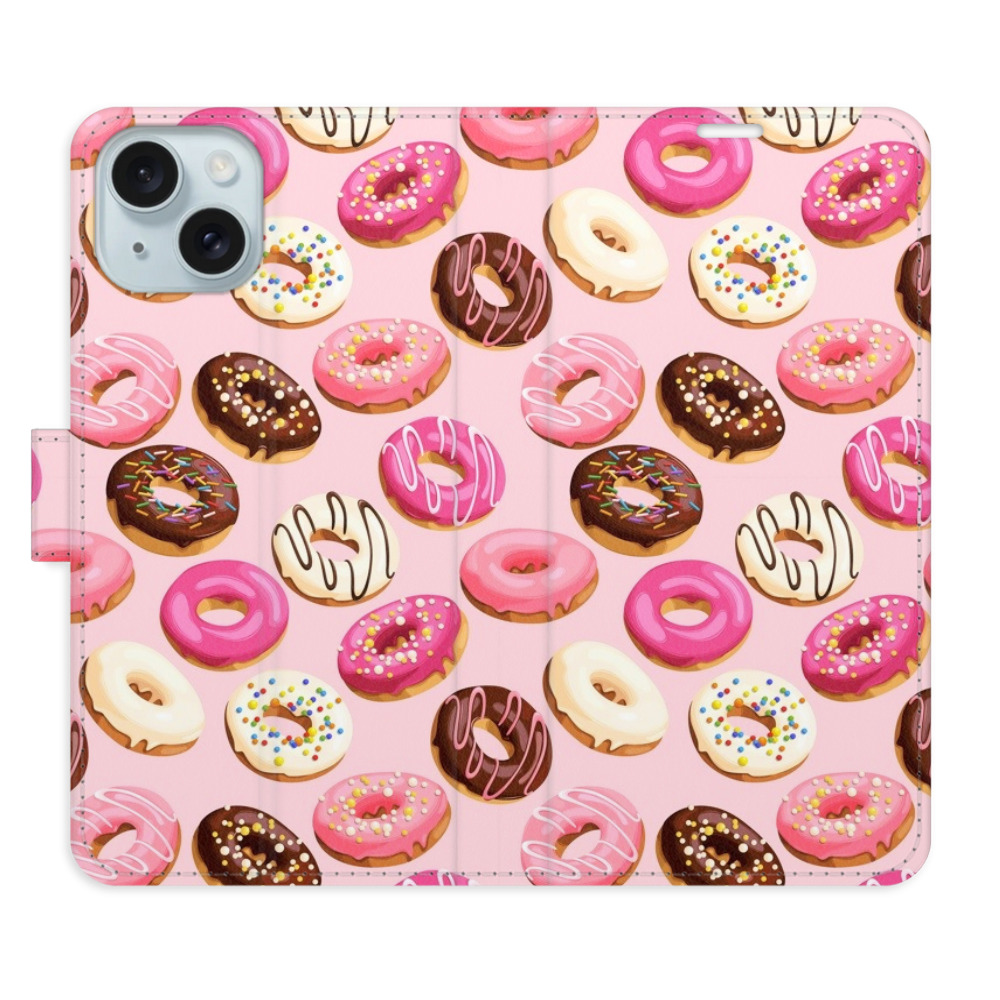 Knížkové flip pouzdro iSaprio s kapsičkami na karty - Donuts Pattern 03 - Apple iPhone 15 (Flip knížkové pouzdro, kryt, obal iSaprio s kapsičkami na karty a motivem Donuts Pattern 03 na mobil Apple iPhone 15)