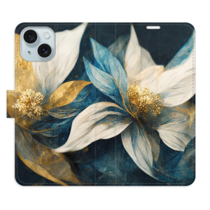 Flip pouzdro iSaprio - Apple iPhone 15 - Gold Flowers - kapsičky na karty