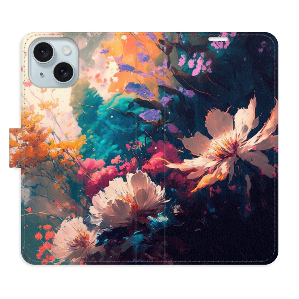 Knížkové flip pouzdro iSaprio s kapsičkami na karty - Spring Flowers - Apple iPhone 15 (Flip knížkové pouzdro, kryt, obal iSaprio s kapsičkami na karty a motivem Spring Flowers na mobil Apple iPhone 15)