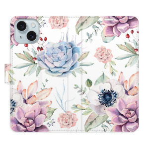Flip pouzdro iSaprio - Apple iPhone 15 - Succulents Pattern - kapsičky na karty