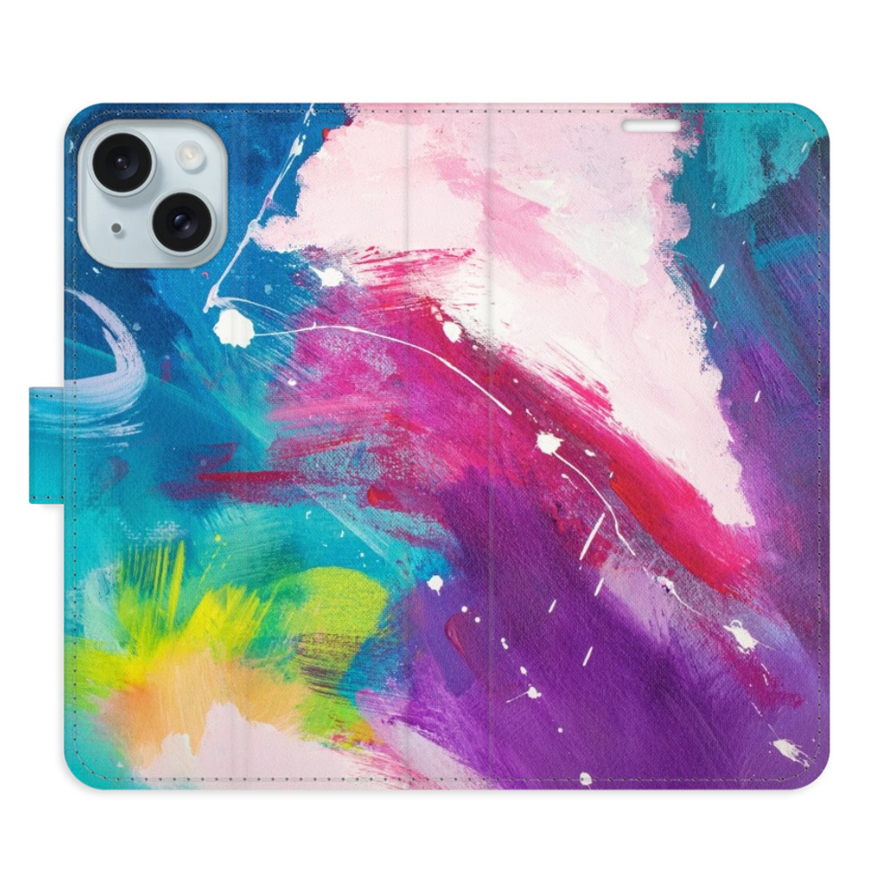 Knížkové flip pouzdro iSaprio s kapsičkami na karty - Abstract Paint 05 - Apple iPhone 15 Plus (Flip knížkové pouzdro, kryt, obal iSaprio s kapsičkami na karty a motivem Abstract Paint 05 na mobil Apple iPhone 15 Plus)