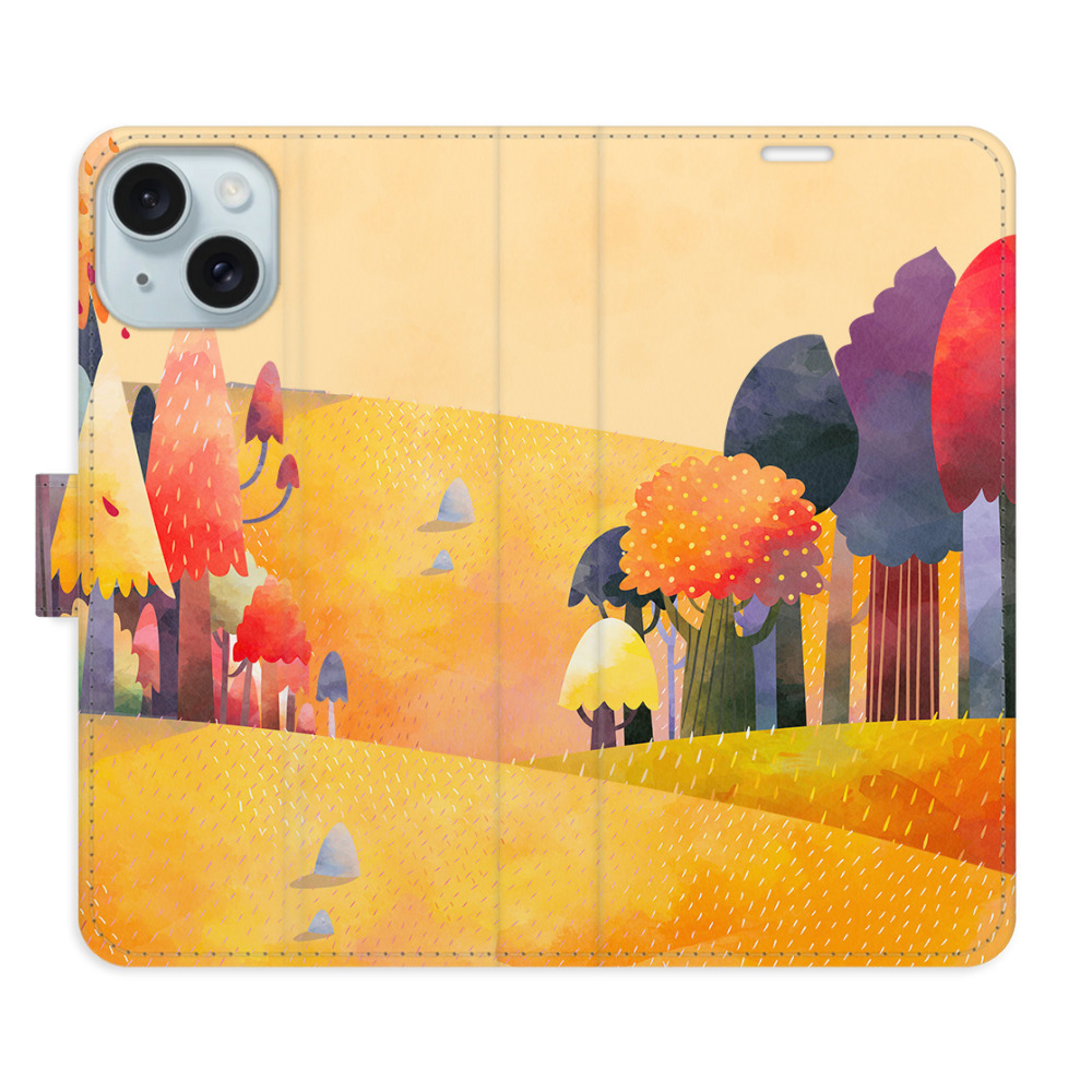 Knížkové flip pouzdro iSaprio s kapsičkami na karty - Autumn Forest - Apple iPhone 15 Plus (Flip knížkové pouzdro, kryt, obal iSaprio s kapsičkami na karty a motivem Autumn Forest na mobil Apple iPhone 15 Plus)