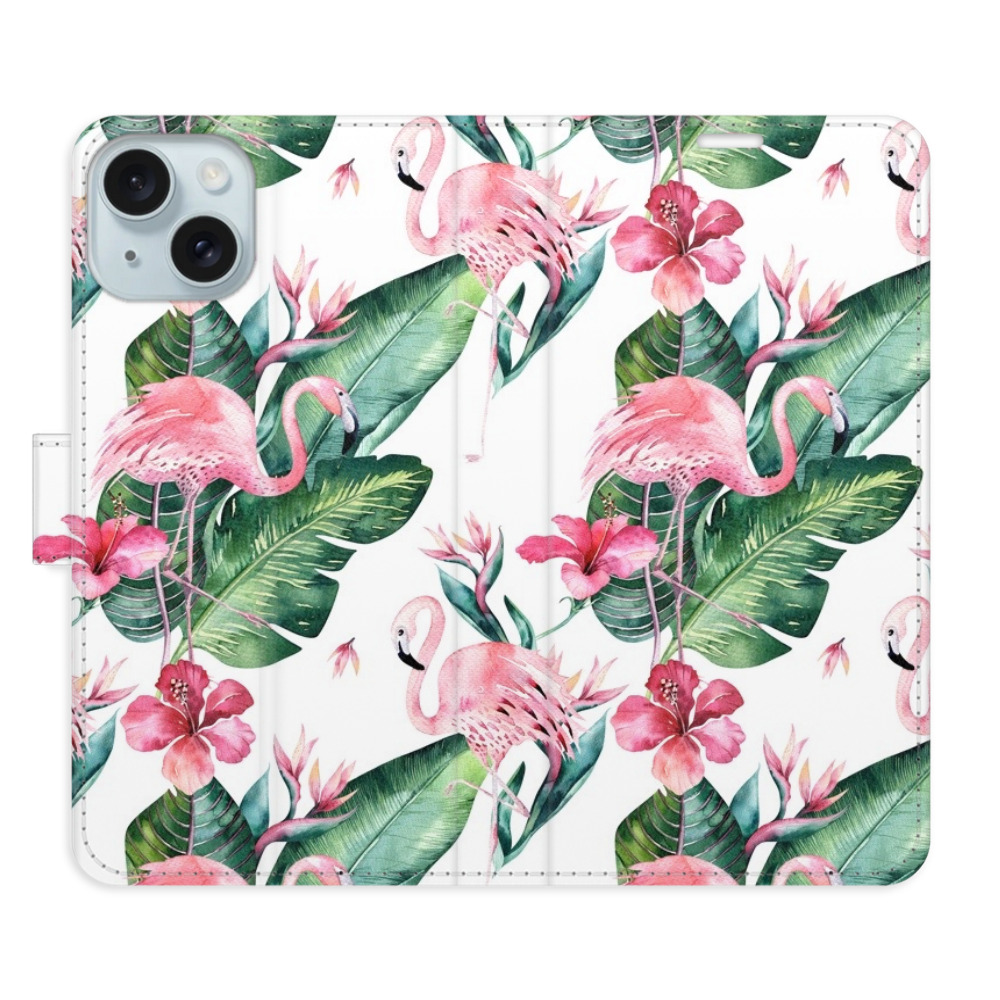 Flipové pouzdro iSaprio - Flamingos Pattern - iPhone 15 Plus