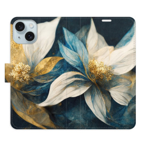 Flip pouzdro iSaprio - Apple iPhone 15 Plus - Gold Flowers - kapsičky na karty