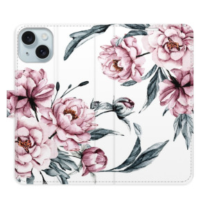 Flip pouzdro iSaprio - Apple iPhone 15 Plus - Pink Flowers - kapsičky na karty