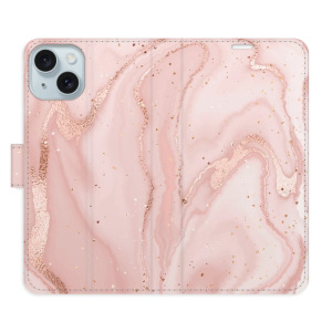 Flip pouzdro iSaprio - Apple iPhone 15 Plus - RoseGold Marble - kapsičky na karty