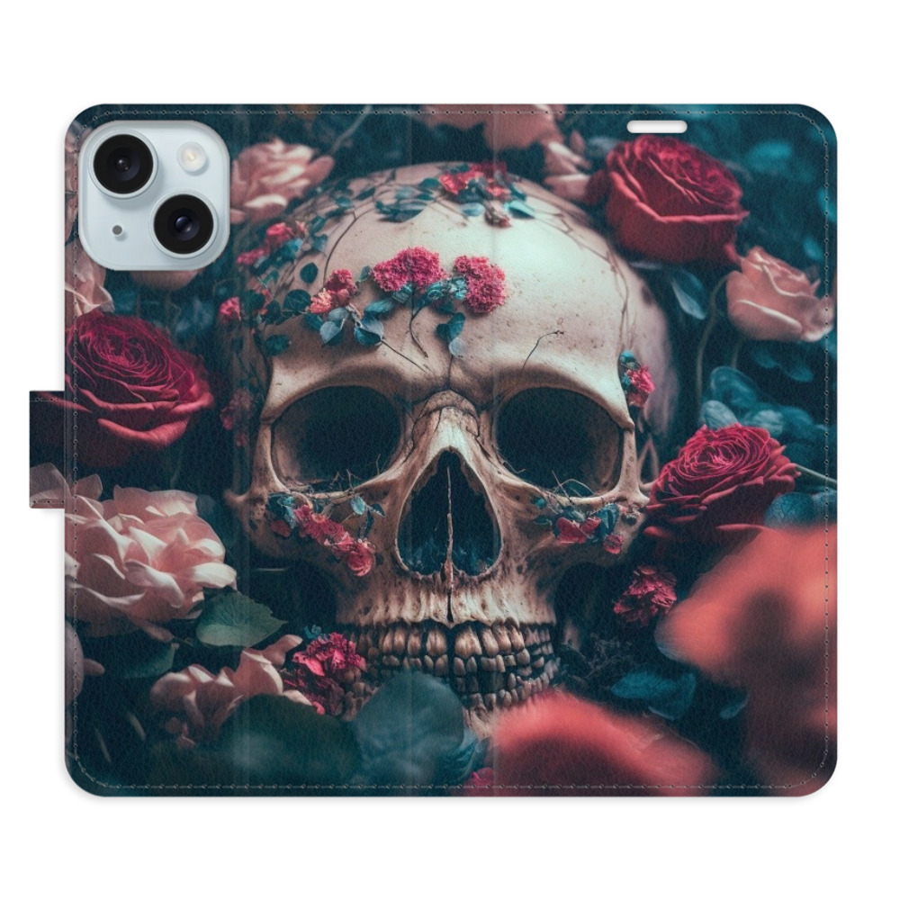 Flipové pouzdro iSaprio - Skull in Roses 02 - iPhone 15 Plus