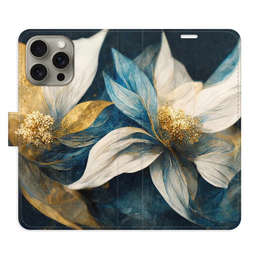 Flipové pouzdro iSaprio - Gold Flowers - iPhone 15 Pro Max