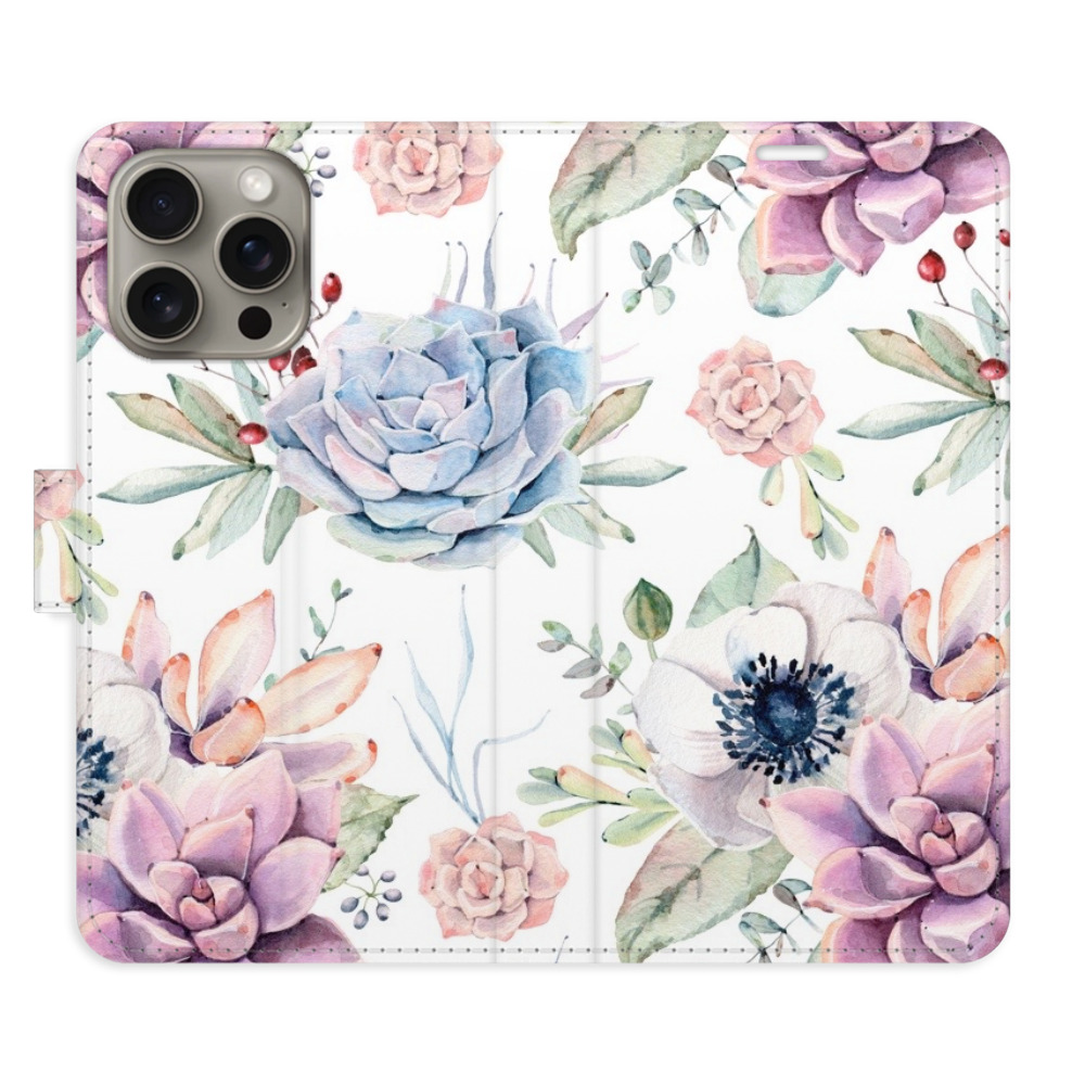 Flipové pouzdro iSaprio - Succulents Pattern - iPhone 15 Pro Max
