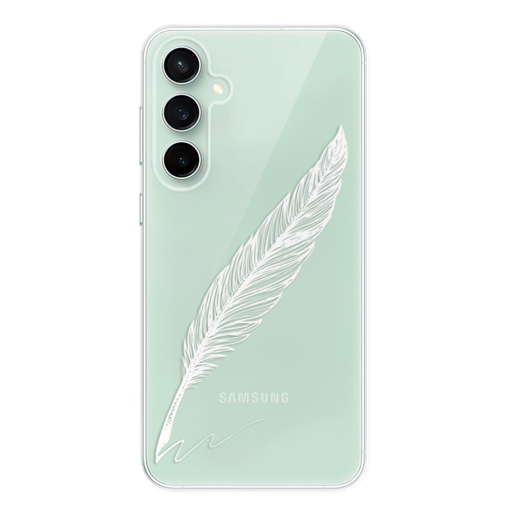 Silikonové odolné pouzdro iSaprio Writing By Feather - white - Samsung Galaxy S23 FE (Odolný silikonový kryt, obal, pouzdro iSaprio Writing By Feather - white na mobil Samsung Galaxy S23 FE)