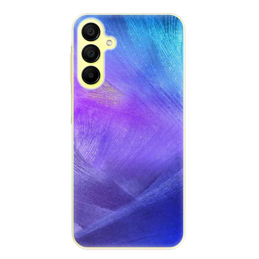 Silikonové odolné pouzdro iSaprio Purple Feathers - Samsung Galaxy A15 / A15 5G (Odolný silikonový kryt, obal, pouzdro iSaprio Purple Feathers na mobil Samsung Galaxy A15 / A15 5G)