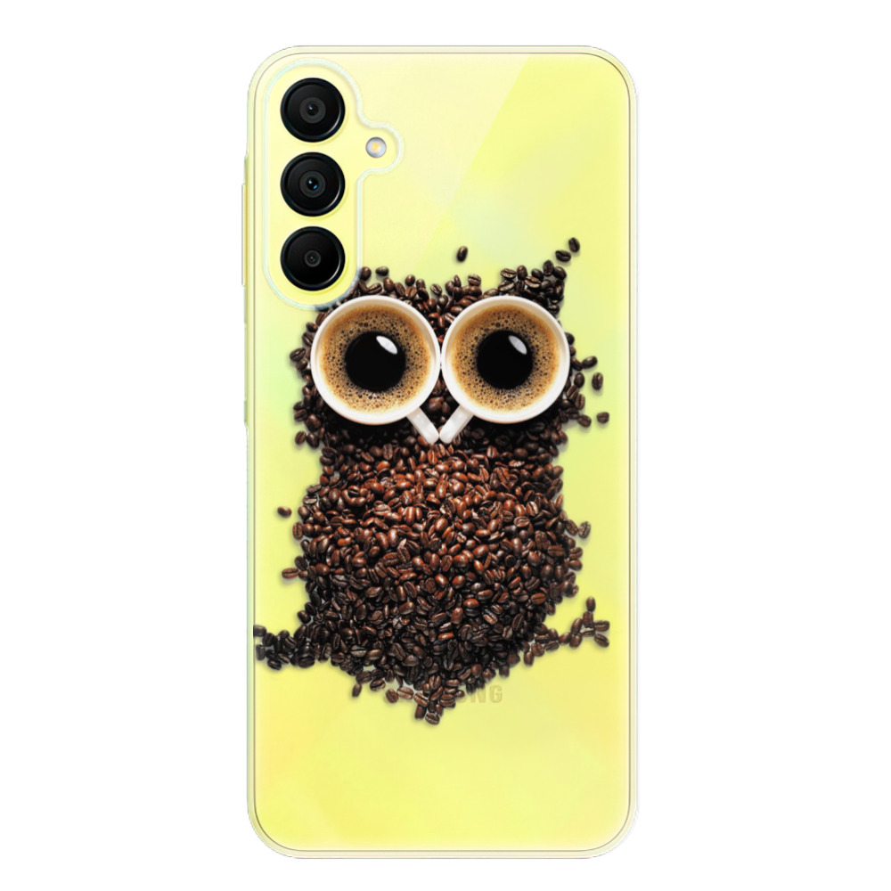 Silikonové odolné pouzdro iSaprio Owl And Coffee - Samsung Galaxy A15 / A15 5G (Odolný silikonový kryt, obal, pouzdro iSaprio Owl And Coffee na mobil Samsung Galaxy A15 / A15 5G)