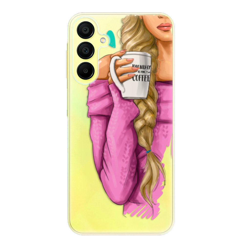 Silikonové odolné pouzdro iSaprio My Coffe and Blond Girl - Samsung Galaxy A15 / A15 5G (Odolný silikonový kryt, obal, pouzdro iSaprio My Coffe and Blond Girl na mobil Samsung Galaxy A15 / A15 5G)
