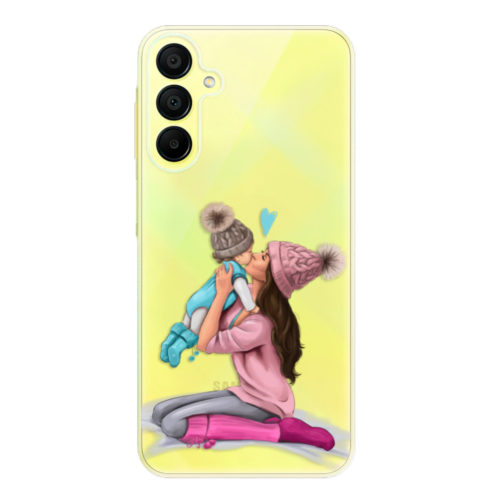 Odolné silikonové pouzdro iSaprio - Kissing Mom - Brunette and Boy - Samsung Galaxy A15 / A15 5G