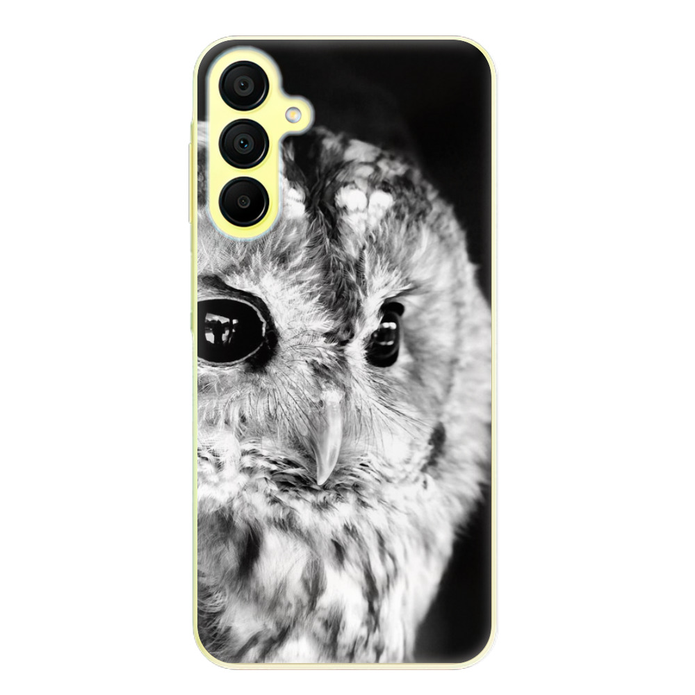 Silikonové odolné pouzdro iSaprio BW Owl - Samsung Galaxy A15 / A15 5G (Odolný silikonový kryt, obal, pouzdro iSaprio BW Owl na mobil Samsung Galaxy A15 / A15 5G)