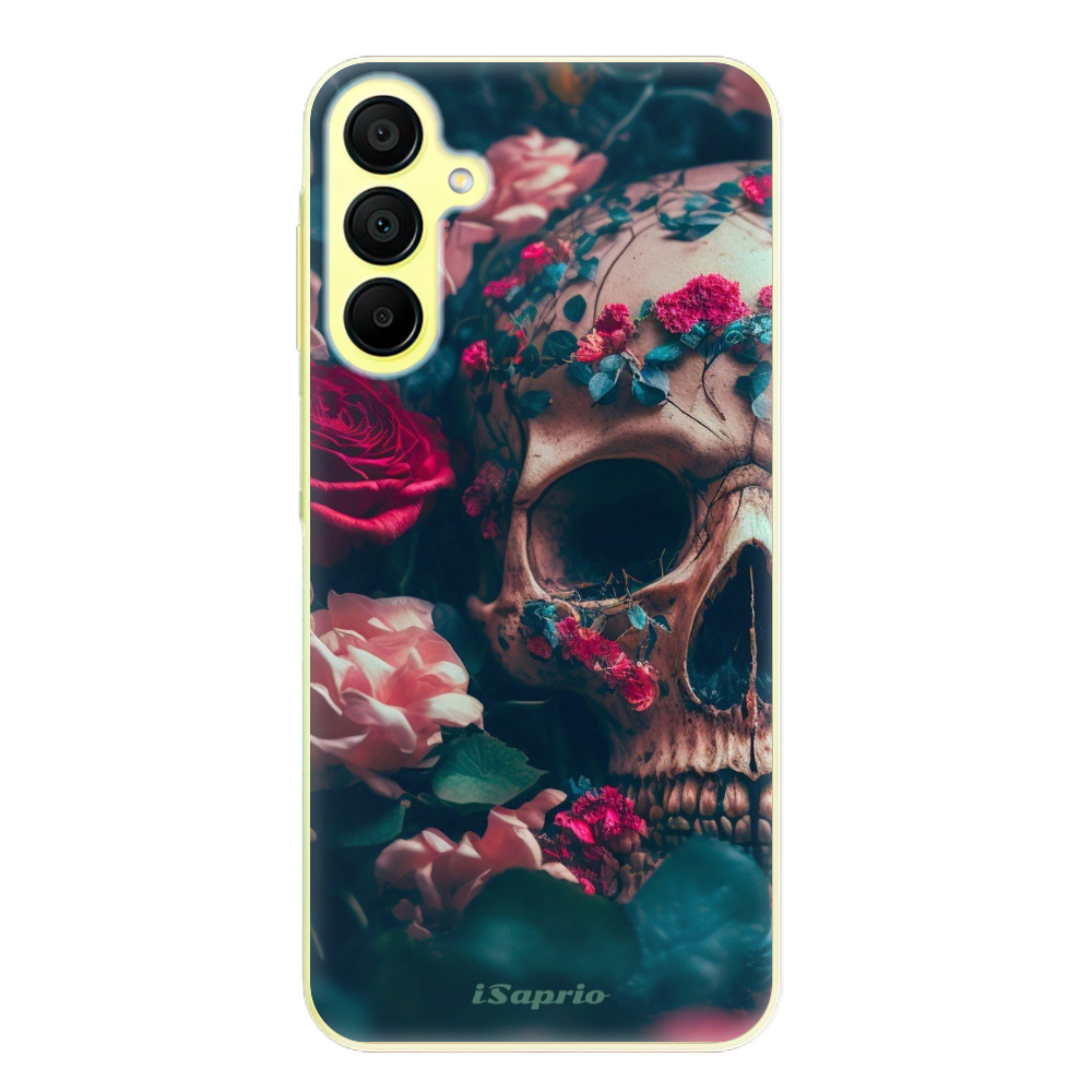 Silikonové odolné pouzdro iSaprio Skull in Roses - Samsung Galaxy A15 / A15 5G (Odolný silikonový kryt, obal, pouzdro iSaprio Skull in Roses na mobil Samsung Galaxy A15 / A15 5G)