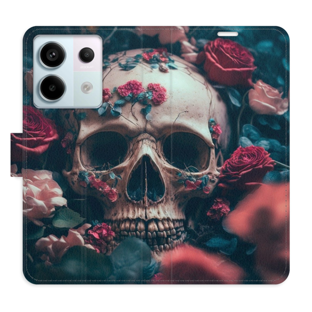 Flip pouzdro iSaprio - Skull in Roses 02 - Xiaomi Redmi Note 13 Pro 5G / Poco X6 5G s kapsičkami na karty (Flip knížkové pouzdro, kryt, obal iSaprio s přihrádkami na karty a motivem Skull in Roses 02 pro mobil Xiaomi Redmi Note 13 Pro 5G / Poco X6 5G)