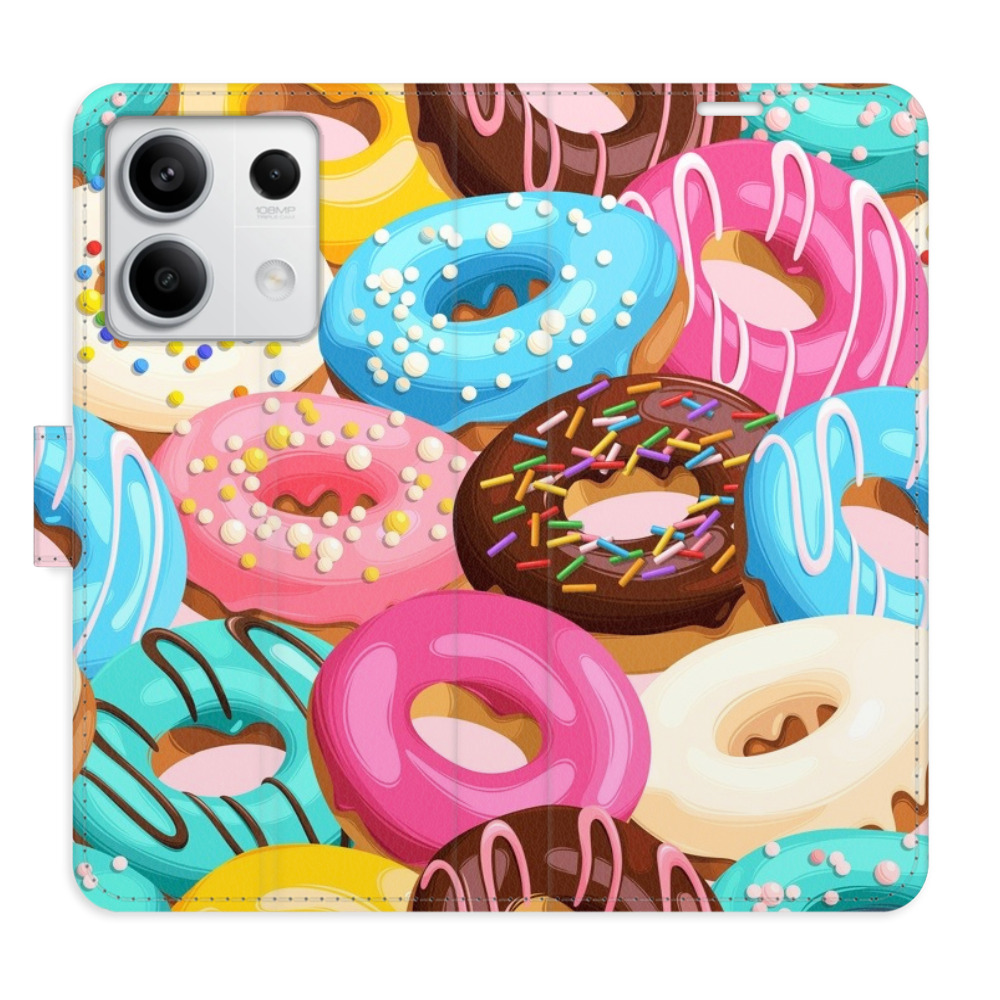 Flip pouzdro iSaprio - Donuts Pattern 02 - Xiaomi Redmi Note 13 5G s kapsičkami na karty (Flip knížkové pouzdro, kryt, obal iSaprio s přihrádkami na karty a motivem Donuts Pattern 02 pro mobil Xiaomi Redmi Note 13 5G)