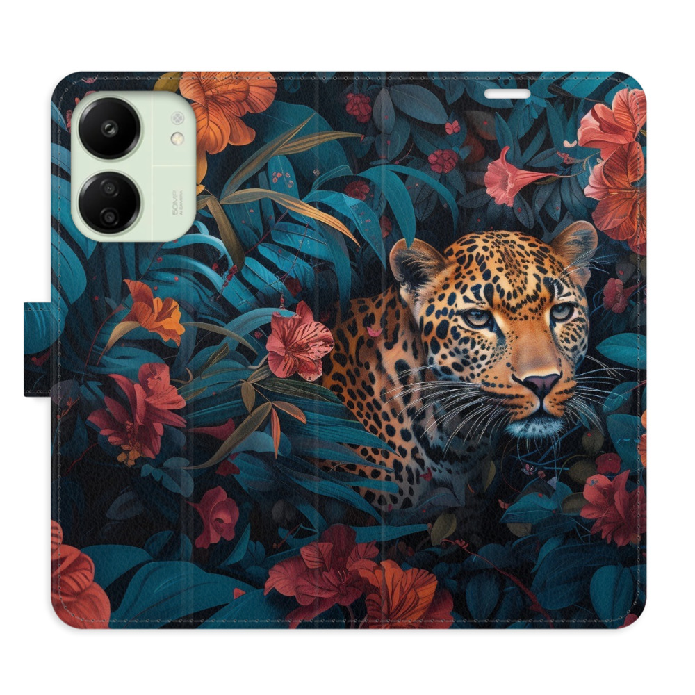 Flip pouzdro iSaprio - Xiaomi Redmi 13C / Poco C65 - Flower Jaguar 02 - kapsičky na karty