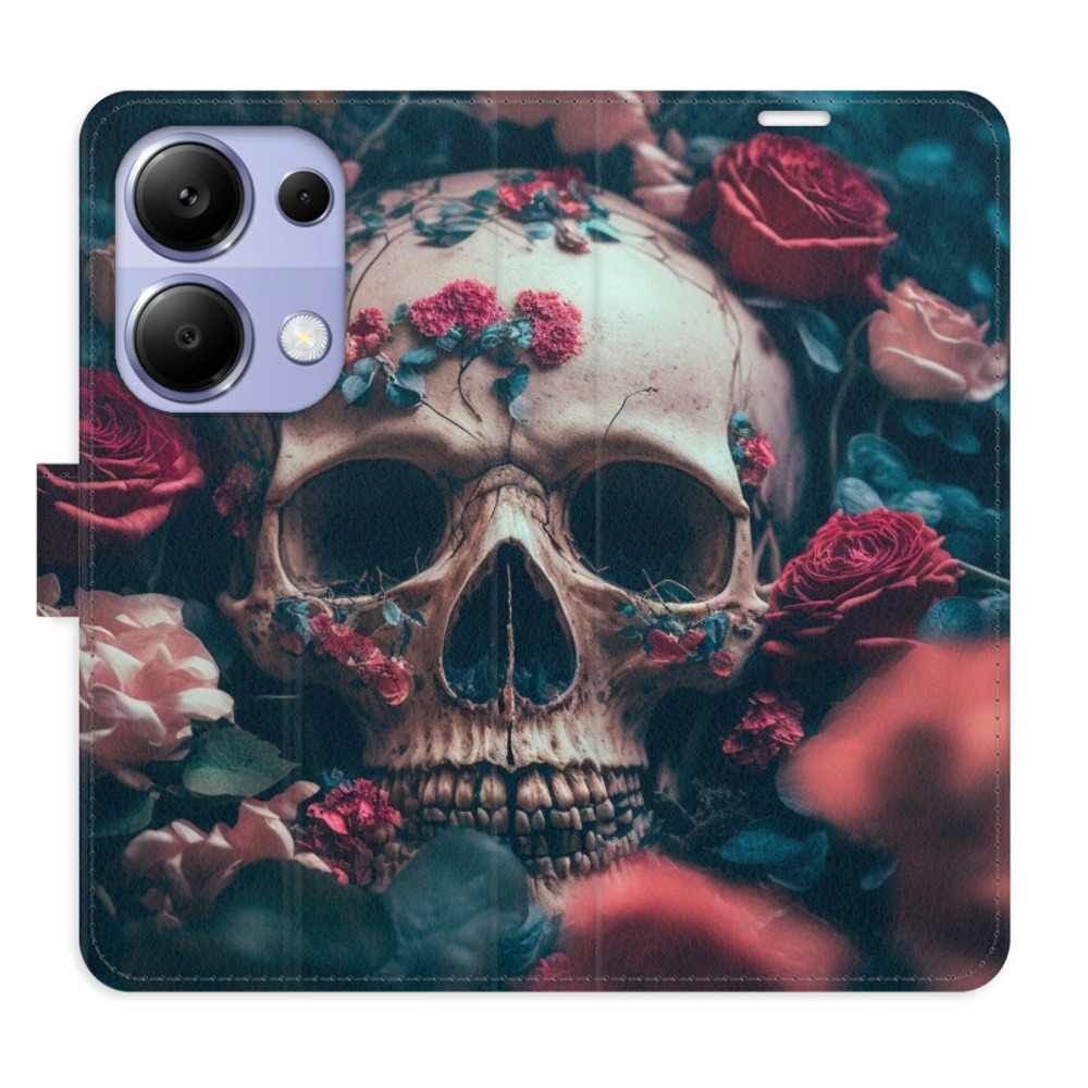 Flip pouzdro iSaprio - Skull in Roses 02 - Xiaomi Redmi Note 13 Pro 4G / Poco M6 Pro 4G s kapsičkami na karty (Flip knížkové pouzdro, kryt, obal iSaprio s přihrádkami na karty a motivem Skull in Roses 02 pro mobil Xiaomi Redmi Note 13 Pro 4G / Poco M6 Pro