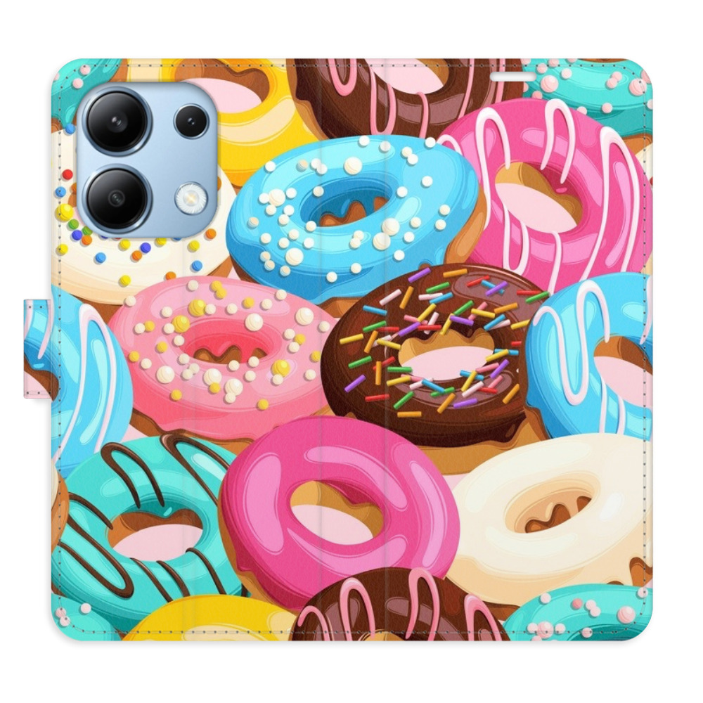 Flip pouzdro iSaprio - Donuts Pattern 02 - Xiaomi Redmi Note 13 4G s kapsičkami na karty (Flip knížkové pouzdro, kryt, obal iSaprio s přihrádkami na karty a motivem Donuts Pattern 02 pro mobil Xiaomi Redmi Note 13 4G)