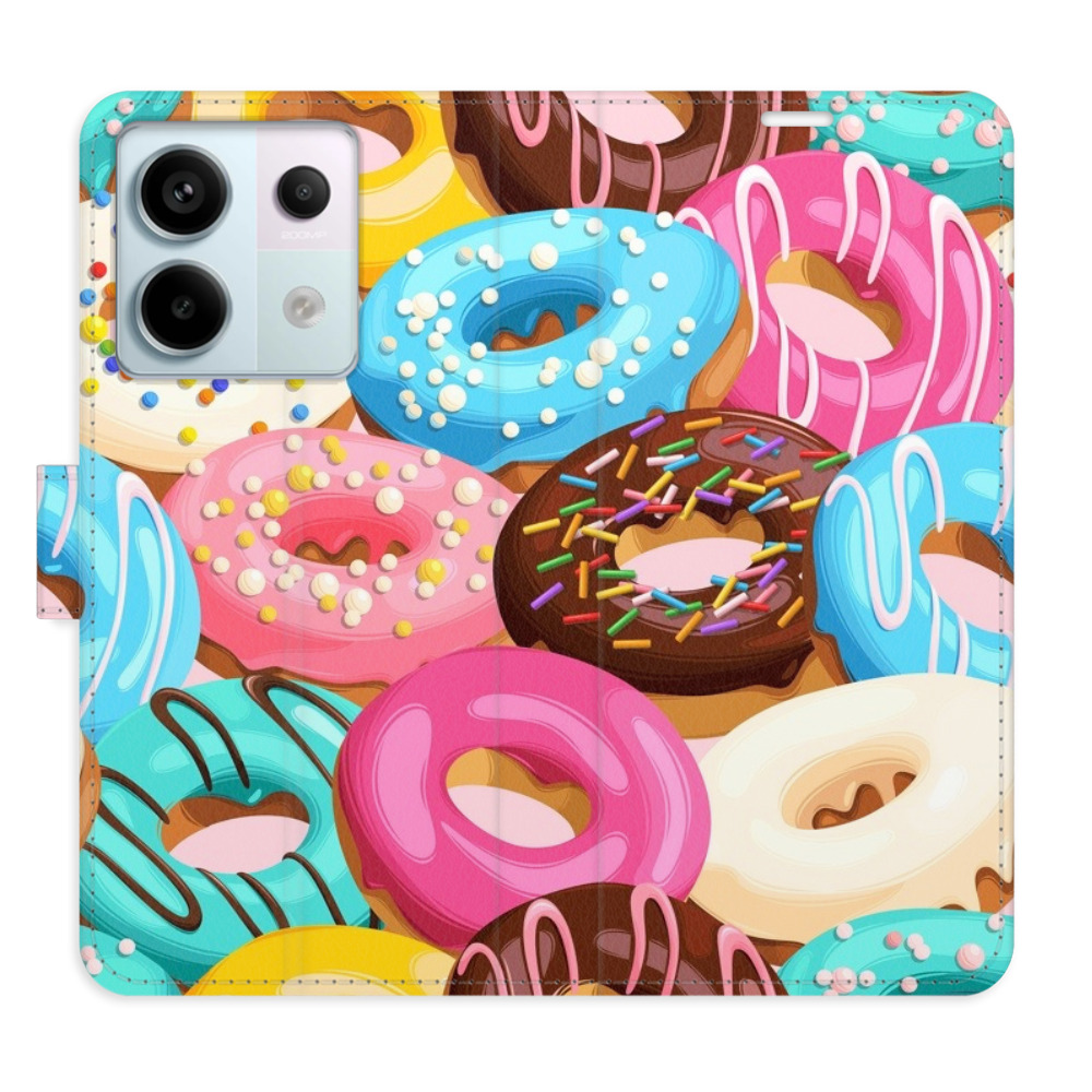 Flip pouzdro iSaprio - Donuts Pattern 02 - Xiaomi Redmi Note 13 Pro Plus 5G s kapsičkami na karty (Flip knížkové pouzdro, kryt, obal iSaprio s přihrádkami na karty a motivem Donuts Pattern 02 pro mobil Xiaomi Redmi Note 13 Pro Plus 5G)