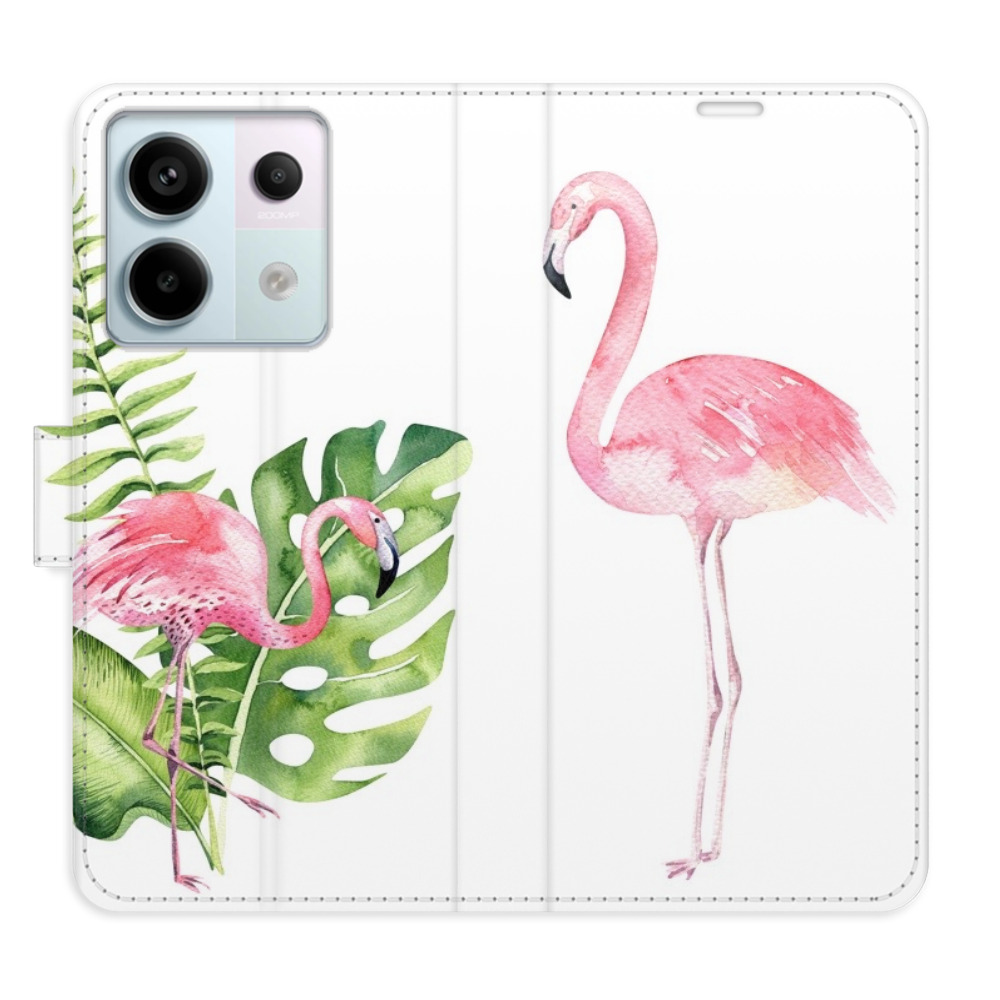 Flip pouzdro iSaprio - Flamingos - Xiaomi Redmi Note 13 Pro Plus 5G s kapsičkami na karty (Flip knížkové pouzdro, kryt, obal iSaprio s přihrádkami na karty a motivem Flamingos pro mobil Xiaomi Redmi Note 13 Pro Plus 5G)