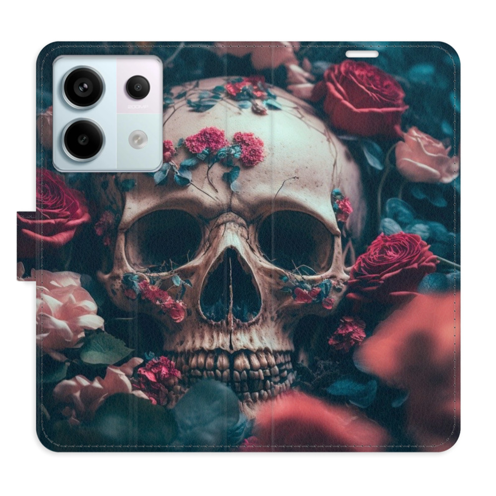 Flip pouzdro iSaprio - Skull in Roses 02 - Xiaomi Redmi Note 13 Pro Plus 5G s kapsičkami na karty (Flip knížkové pouzdro, kryt, obal iSaprio s přihrádkami na karty a motivem Skull in Roses 02 pro mobil Xiaomi Redmi Note 13 Pro Plus 5G)