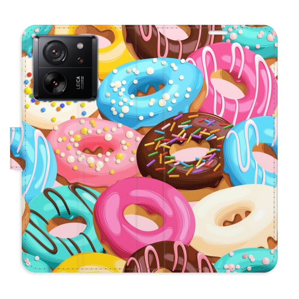 Flip pouzdro iSaprio - Donuts Pattern 02 - Xiaomi 13T / 13T Pro s kapsičkami na karty (Flip knížkové pouzdro, kryt, obal iSaprio s přihrádkami na karty a motivem Donuts Pattern 02 pro mobil Xiaomi 13T / 13T Pro)