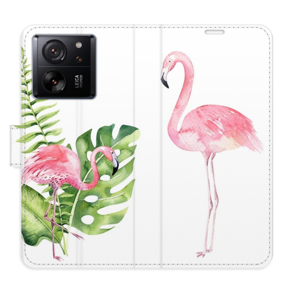 Flip pouzdro iSaprio - Flamingos - Xiaomi 13T / 13T Pro s kapsičkami na karty (Flip knížkové pouzdro, kryt, obal iSaprio s přihrádkami na karty a motivem Flamingos pro mobil Xiaomi 13T / 13T Pro)