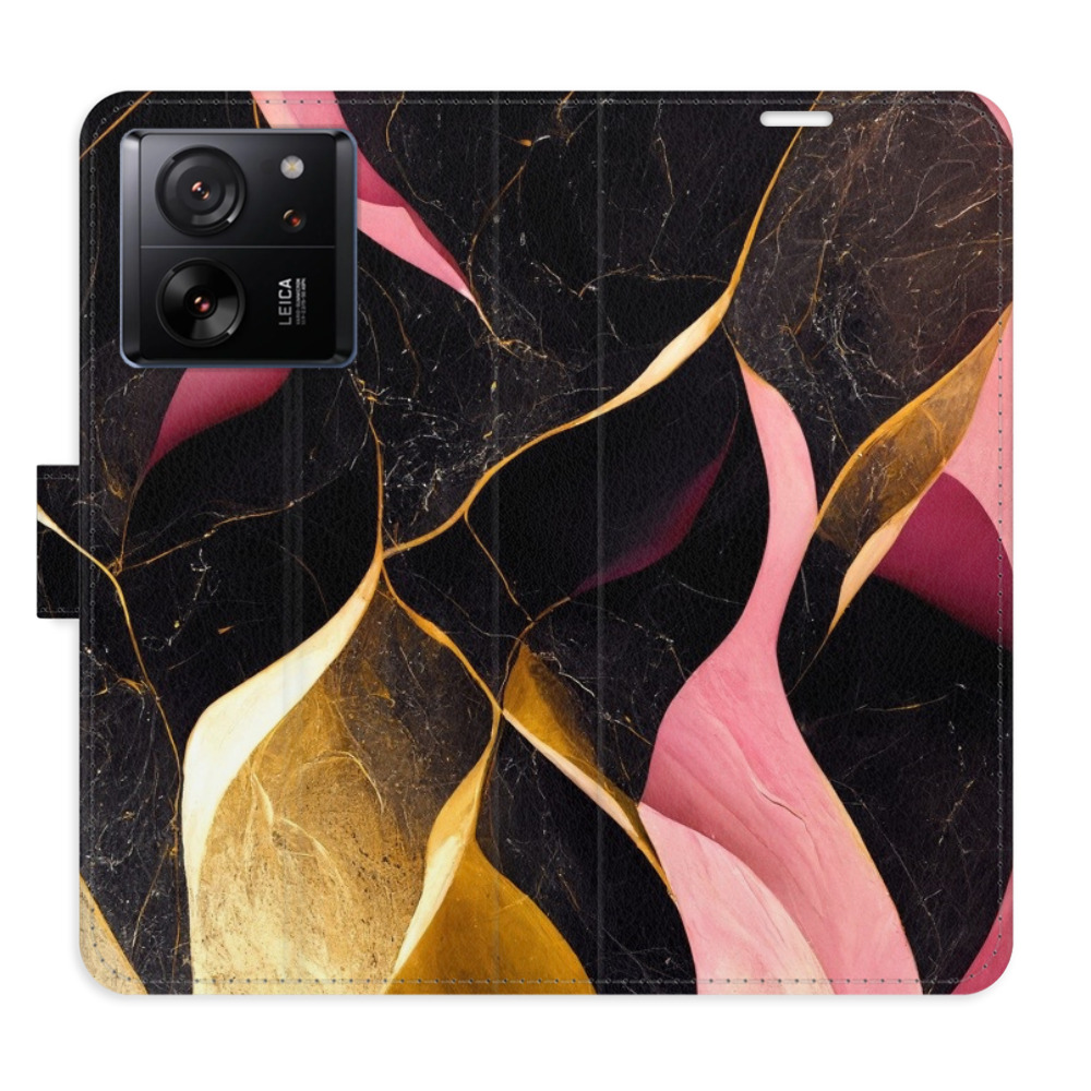 Flip pouzdro iSaprio - Gold Pink Marble 02 - Xiaomi 13T / 13T Pro s kapsičkami na karty (Flip knížkové pouzdro, kryt, obal iSaprio s přihrádkami na karty a motivem Gold Pink Marble 02 pro mobil Xiaomi 13T / 13T Pro)