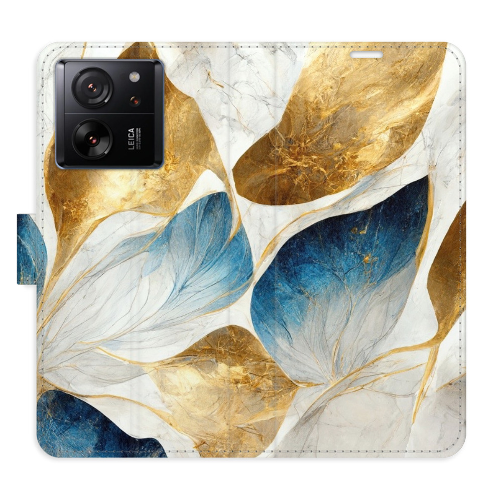 Flipové pouzdro iSaprio - GoldBlue Leaves - Xiaomi 13T / 13T Pro