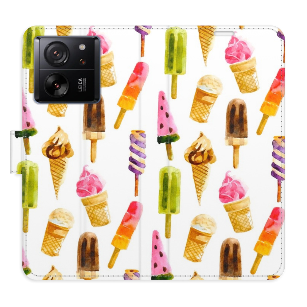 Flip pouzdro iSaprio - Ice Cream Pattern - Xiaomi 13T / 13T Pro s kapsičkami na karty (Flip knížkové pouzdro, kryt, obal iSaprio s přihrádkami na karty a motivem Ice Cream Pattern pro mobil Xiaomi 13T / 13T Pro)