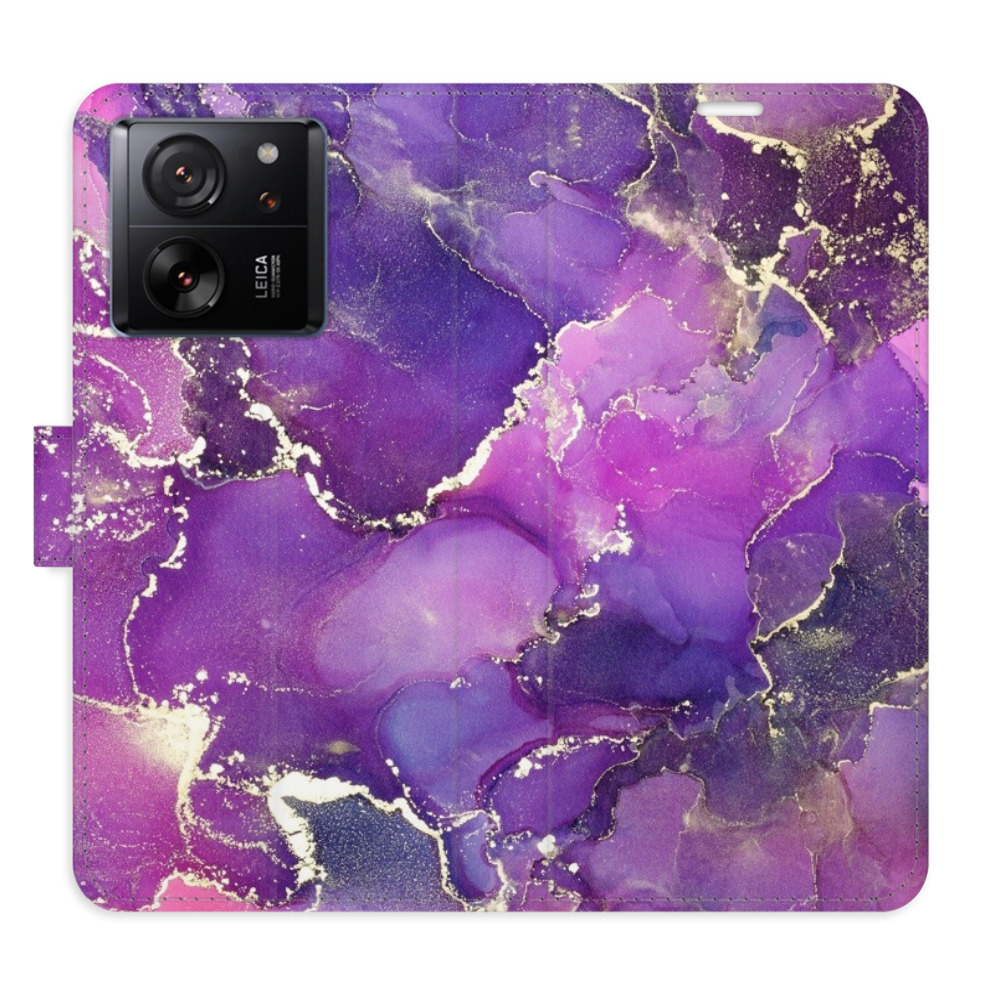 Flip pouzdro iSaprio - Purple Marble - Xiaomi 13T / 13T Pro s kapsičkami na karty (Flip knížkové pouzdro, kryt, obal iSaprio s přihrádkami na karty a motivem Purple Marble pro mobil Xiaomi 13T / 13T Pro)