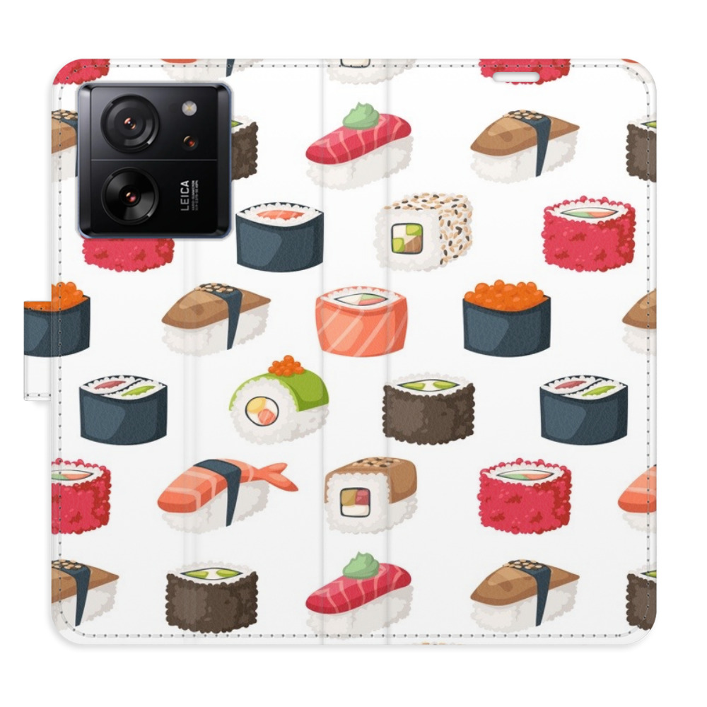 Flip pouzdro iSaprio - Sushi Pattern 02 - Xiaomi 13T / 13T Pro s kapsičkami na karty (Flip knížkové pouzdro, kryt, obal iSaprio s přihrádkami na karty a motivem Sushi Pattern 02 pro mobil Xiaomi 13T / 13T Pro)