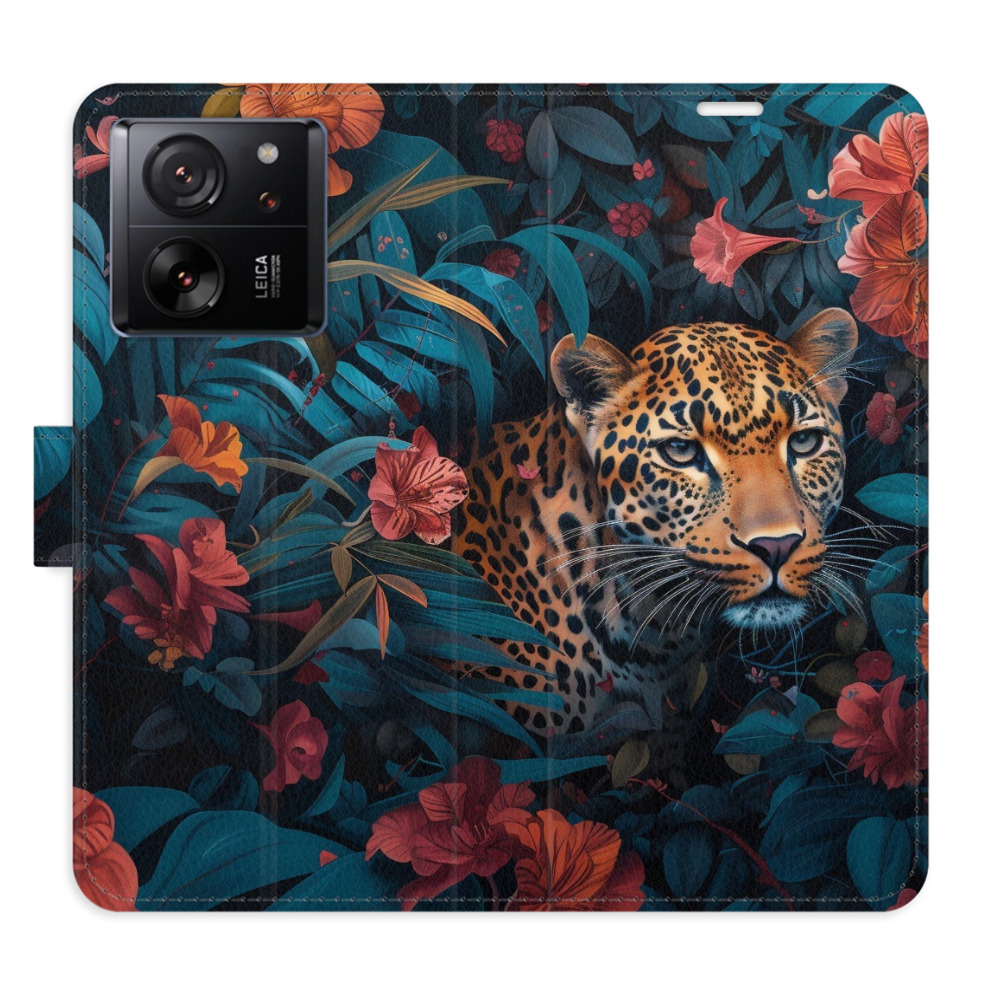 Flip pouzdro iSaprio - Xiaomi 13T / 13T Pro - Flower Jaguar 02 - kapsičky na karty