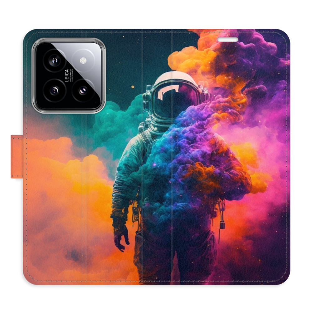Flip pouzdro iSaprio - Astronaut in Colours 02 - Xiaomi 14 s kapsičkami na karty (Flip knížkové pouzdro, kryt, obal iSaprio s přihrádkami na karty a motivem Astronaut in Colours 02 pro mobil Xiaomi 14)