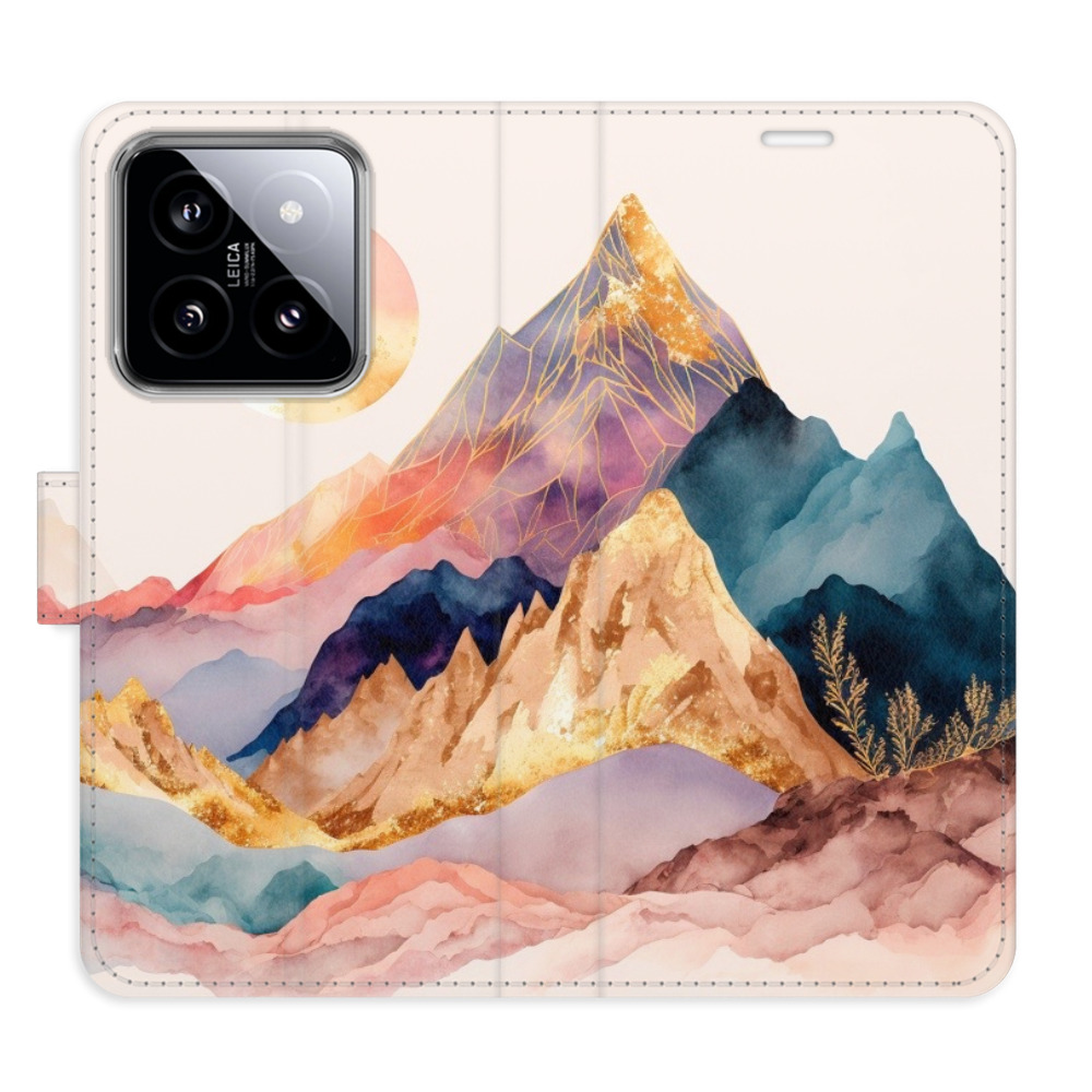 Flip pouzdro iSaprio - Beautiful Mountains - Xiaomi 14 s kapsičkami na karty (Flip knížkové pouzdro, kryt, obal iSaprio s přihrádkami na karty a motivem Beautiful Mountains pro mobil Xiaomi 14)
