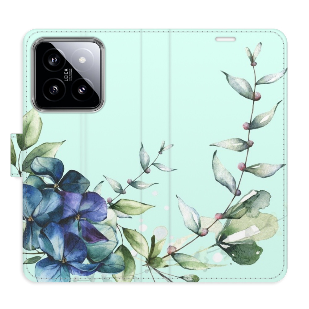 Flip pouzdro iSaprio - Blue Flowers - Xiaomi 14 s kapsičkami na karty (Flip knížkové pouzdro, kryt, obal iSaprio s přihrádkami na karty a motivem Blue Flowers pro mobil Xiaomi 14)