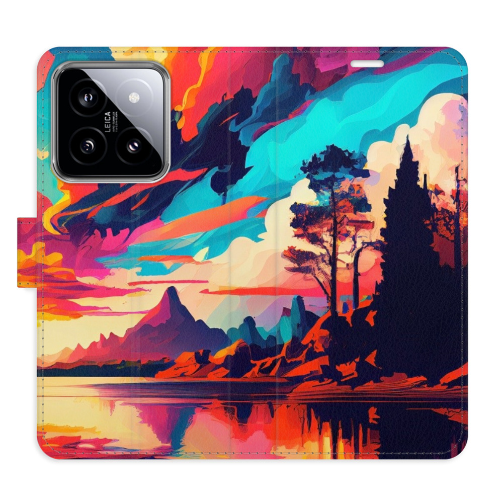 Flip pouzdro iSaprio - Colorful Mountains 02 - Xiaomi 14 s kapsičkami na karty (Flip knížkové pouzdro, kryt, obal iSaprio s přihrádkami na karty a motivem Colorful Mountains 02 pro mobil Xiaomi 14)