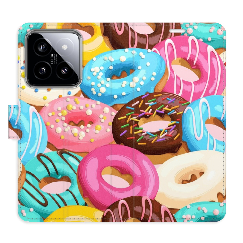 Flip pouzdro iSaprio - Donuts Pattern 02 - Xiaomi 14 s kapsičkami na karty (Flip knížkové pouzdro, kryt, obal iSaprio s přihrádkami na karty a motivem Donuts Pattern 02 pro mobil Xiaomi 14)