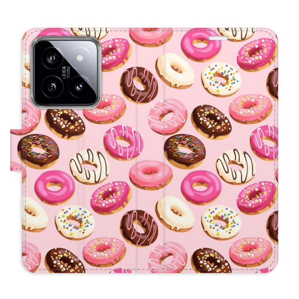 Flip pouzdro iSaprio - Donuts Pattern 03 - Xiaomi 14 s kapsičkami na karty (Flip knížkové pouzdro, kryt, obal iSaprio s přihrádkami na karty a motivem Donuts Pattern 03 pro mobil Xiaomi 14)