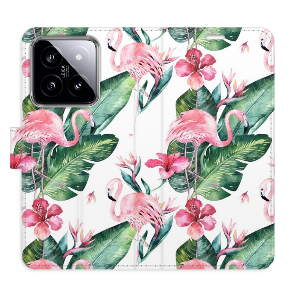 Flip pouzdro iSaprio - Flamingos Pattern - Xiaomi 14 s kapsičkami na karty (Flip knížkové pouzdro, kryt, obal iSaprio s přihrádkami na karty a motivem Flamingos Pattern pro mobil Xiaomi 14)