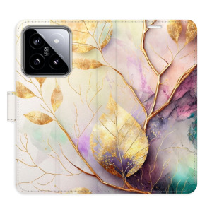 Flip pouzdro iSaprio - Xiaomi 14 - Gold Leaves 02 - kapsičky na karty