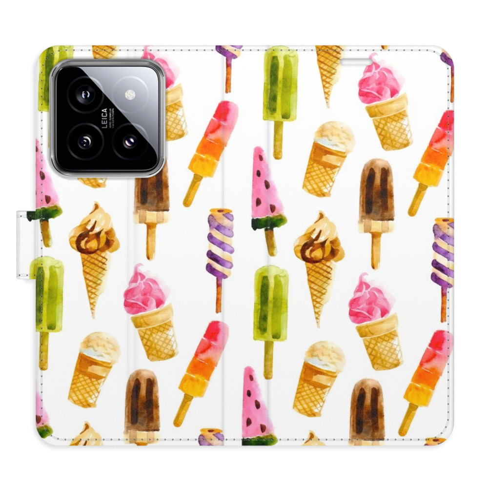 Flip pouzdro iSaprio - Ice Cream Pattern - Xiaomi 14 s kapsičkami na karty (Flip knížkové pouzdro, kryt, obal iSaprio s přihrádkami na karty a motivem Ice Cream Pattern pro mobil Xiaomi 14)