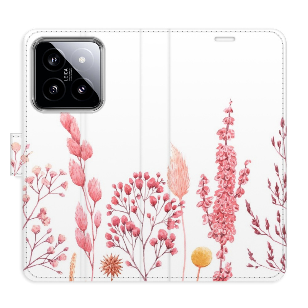 Flip pouzdro iSaprio - Pink Flowers 03 - Xiaomi 14 s kapsičkami na karty (Flip knížkové pouzdro, kryt, obal iSaprio s přihrádkami na karty a motivem Pink Flowers 03 pro mobil Xiaomi 14)