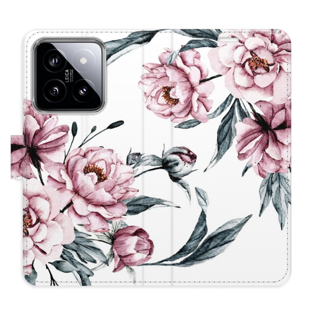 Flip pouzdro iSaprio - Pink Flowers - Xiaomi 14 s kapsičkami na karty (Flip knížkové pouzdro, kryt, obal iSaprio s přihrádkami na karty a motivem Pink Flowers pro mobil Xiaomi 14)